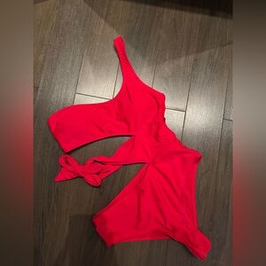 Shekini Red One-Shoulder Cutout Swimsuit
